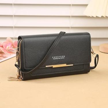 Imagem de Bolsa transversal pequena para mulheres, bolsa para celular, bolsa de ombro feminina, carteira com compartimentos para cartão de crédito, Preto, Casual