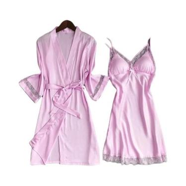 Imagem de Conjunto De Camisola De Renda De Cetim Sexy Para Mulheres, Pijamas Mac
