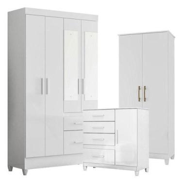 Imagem de Guarda Roupa Com Espelho Infantil Sobral Com Cômoda Vênus Com Pés E Mu