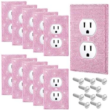 Imagem de Kathfly 10 peças de placa de parede rosa brilhante com strass capas decorativas para tomadas com glitter acessório doméstico para quarto, acessórios de iluminação doméstica, decoração, tipo de soquete