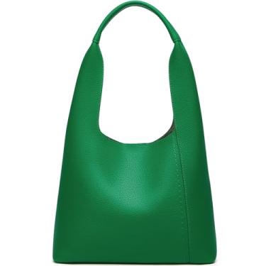 Imagem de Sacolas femininas Slouchy Hobo - Bolsa de ombro retrô de couro PU grande capacidade 2 peças, Verde, Large