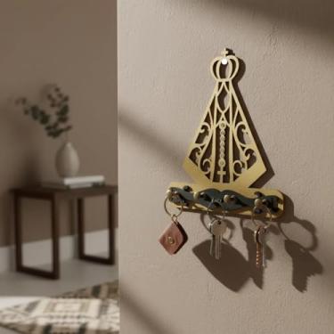 Imagem de Porta Chaves em MDF com Imagem de Nossa Senhora Aparecida de 19cm (Dourado)