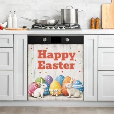 Imagem de NYZE Capa de ímãs de lava-louças Happy Easter para lava-louças, adesivo magnético para lava-louças, decorativo, reutilizável, capa para máquina de lavar louça (Bunnies e Ovos)