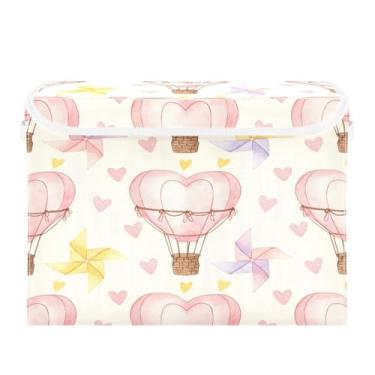 Imagem de Wassud Cestos de armazenamento dobráveis com tampas, balões de ar, cata-ventos, cestas organizadoras de tecido dobráveis para armário, decoração sazonal de casa 40 x 30 x 30 cm