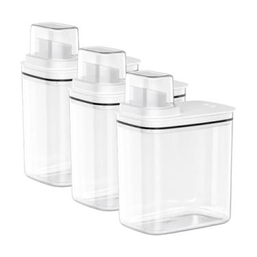 Imagem de Kit Dispenser 1,5L Flow Porta Sabão Líquido Em Pó Amaciante Organizador Lavanderia Multiuso (3, Branco)