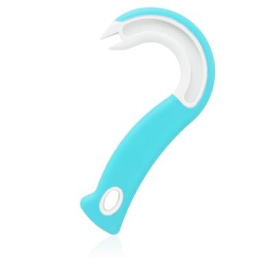 Imagem de Abridor de lata de anel fácil de abrir, J Hook abridor de latas com alça antiderrapante para idosos mãos fracas ferramenta de elevação de tampa de garrafa de lata (azul)