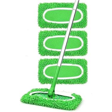 Imagem de Pacote com 3 almofadas de esfregão de microfibra reutilizáveis – Substituição de pano lavável a seco para vassouras, compatível com pisos de madeira e limpeza de superfícies duras