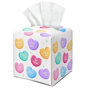 Imagem de Caixa de lenços quadrados de corações de amor coloridos doces porta-lenços de couro bonito decoração de dia dos namorados para mesa, cozinha, carro, banheiro, quarto, escritório, presentes para