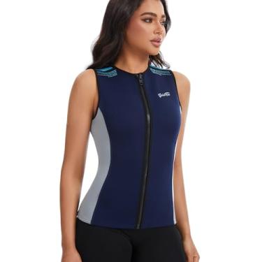 Imagem de GoldFin Top de roupa de mergulho para mulheres, colete de neoprene de 2 mm, sem mangas, com zíper frontal, jaquetas para esportes aquáticos, natação, mergulho, surfe, snorkeling, PP
