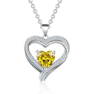 Imagem de JULLJUS Colar de prata com pedra do mês de nascimento para mulheres, colares com pingente de amor, pedra de nascimento de zircônia cúbica, presentes de aniversário para namorada, esposa, mãe, filha