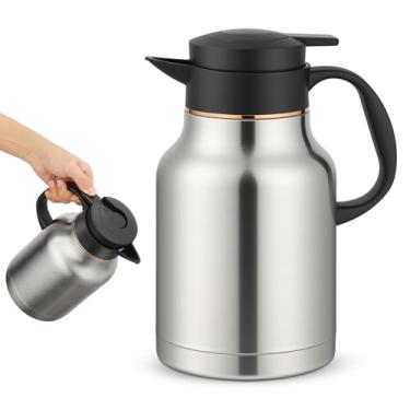 Imagem de Garrafa térmica de café com isolamento térmico de 1,700 g com coador de chá, aço inoxidável, parede dupla, dispensador de bebidas para café, água, mantém 24 horas quente (prata)