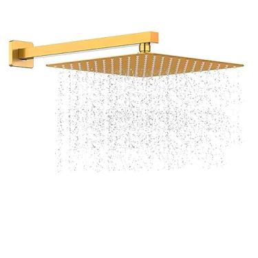 Imagem de Kit Ducha Inox Chuveiro 25x25 Cm Slim 0,8mm + Cano 40 Cm (Douradoo)