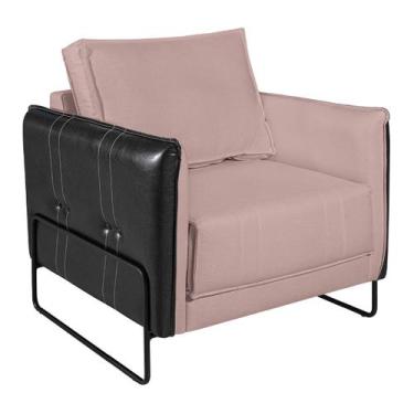 Imagem de Poltrona Manhattan Base de Ferro Sintético Preto com Linho - Doce Sonh