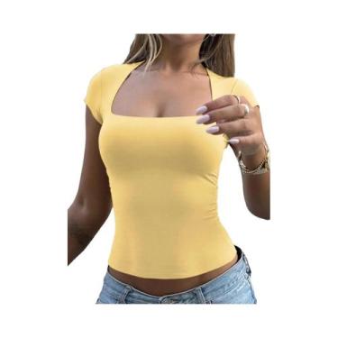 Imagem de Camiseta Feminina Slim Fit Com Decote U E Manga Curta, Top Casual Sexy