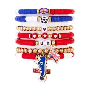 Imagem de Conjunto de pulseiras de futebol femininas empilháveis com contas elásticas 2026, joias de dia de jogo com pingentes esportivos, acessórios para fãs e pulseiras da amizade, Large, Argila de polímero