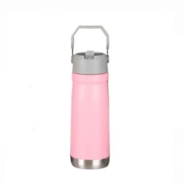 Imagem de Garrafa Térmica 650 ML Parede Dupla Em Inox e Bico Flip C/ Canudo - Se