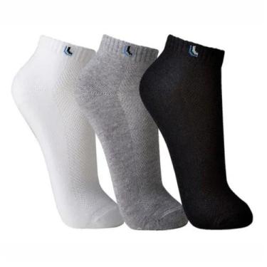 Imagem de Meias Lupo - Kit C/3 Pares Meias Cano Curto Ref.3225-089, Branco, Cinz
