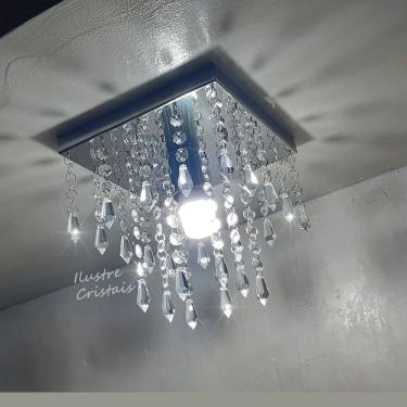 Imagem de Lustre De Cristal Acrílico Pirulitos Base Inox 20x20 E 20 Cm Soquete E27