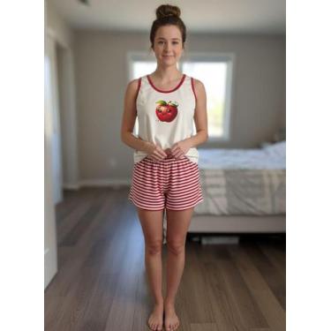 Imagem de Pijama Feminino Maçãzinha Algodão  Conforto e Estilo - E`LLA, Vermelho