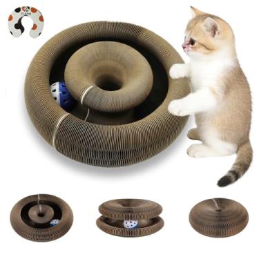 Imagem de Brinquedo arranhador de gatos Magic Organ, dobrável e reversível com bola de sino, bloco de arranhador interativo de papelão para gatos internos (pacote com 1)