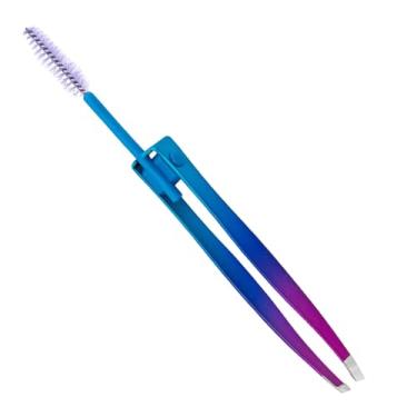 Imagem de Pinças de sobrancelha para mulheres | Pinça de sobrancelha de aço inoxidável 2 em 1 com escova | Ferramenta de depilação, aplicador de cílios postiços, maquiagem para viagens ao ar livre