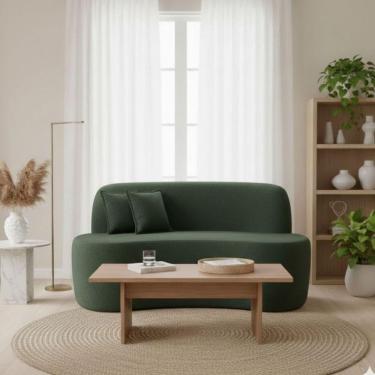 Imagem de Sofá Minimalista Orgânico 2 Lugares Sala Bouclé Cor:verde Musgo