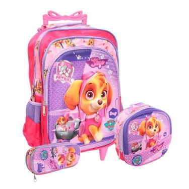 Imagem de Kit Mochila Infantil Menina Rodinha Lancheira Térmica Rosa - Plike