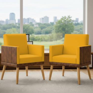 Imagem de Kit 2 Poltronas Decorativa Para Sala Recepção Escritório Consultório Lis Corino Peroba e Suede