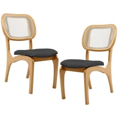 Imagem de Kit 2 Cadeiras Para Sala De Jantar Estofada E Tela Mariah L02 Linho Cinza Escuro