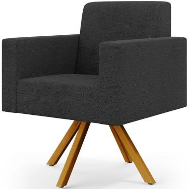 Imagem de Poltrona Giratória Sala De Estar Base De Madeira Helô L02 Bouclê Preto