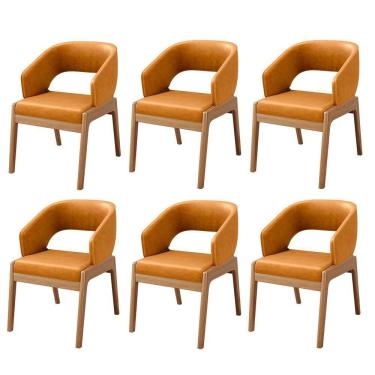 Imagem de Kit 06 Cadeiras De Jantar E Estar Living Estofada Lince L02 Couríssimo Whisky - Lyam Decor