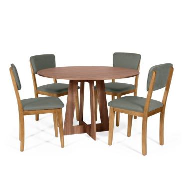 Imagem de Mesa De Jantar Redonda Montreal Noronha Com 4 Cadeiras Estofadas Ella Cinza