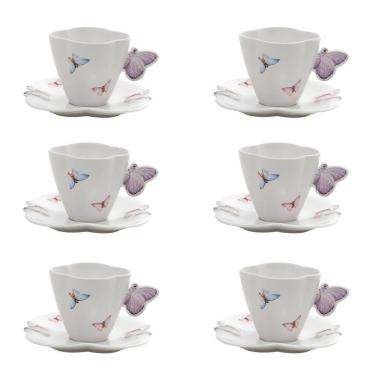 Imagem de Conjunto 06 Xícaras De Cafezinho De Porcelana Borboletas 100ml Wolff