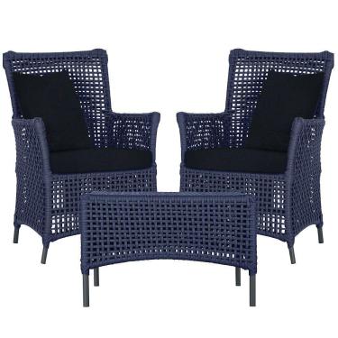 Imagem de 2 Poltronas E 1 Mesa Igapó Alumínio Preta Corda Náutica E12 Azul