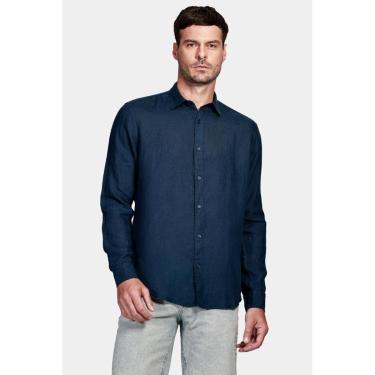 Imagem de Camisa Aramis Manga Longa Slim em Linho Irlandês Marinho-Masculino