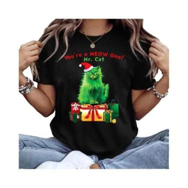 Imagem de Camiseta Unissex Oversized Com Estampa De Gatinho De Natal, Estilo Vin