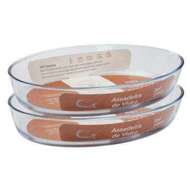 Imagem de Travessa Grande de Vidro 3L Oval Forno Assados Mesa Posta 2uni - CasaV