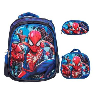 Imagem de Kit Bolsa Escolar Masculina Homem Aranha Costas Reforçada - TOYS 2U