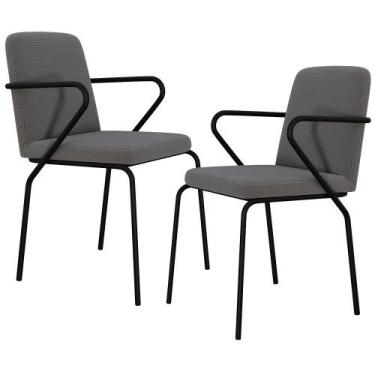 Imagem de Kit 02 Cadeiras Estofada Para Sala de Jantar com Braço Loft Preto C01 
