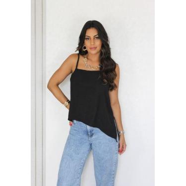 Imagem de Blusa Assimétrica Em Crepe Duna Com Alças Finas Elegante - rezie, Pret