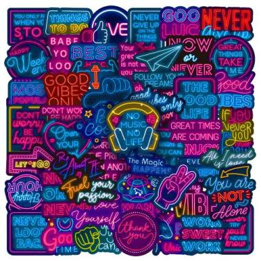 Imagem de Pacote de adesivos Neon Inspirational Anime à prova d'água, 50 unidade