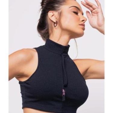 Imagem de Cropped Salvatore Fashion Regata Sport Cadarço Gola Malha Canelada Feminino-Feminino