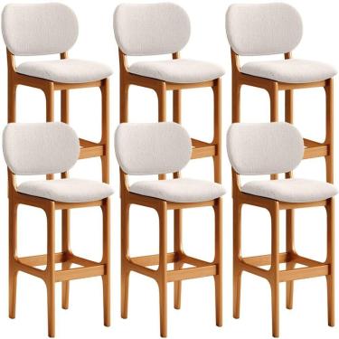 Imagem de Kit 6 Banquetas Alta Betta Imbuia Linho Cru