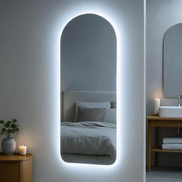 Imagem de Espelho Com led 150x40 Retangular Arqueado Grande Corpo Inteiro Decora