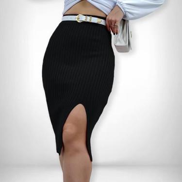 Imagem de Saia Envangelica Midi Tricot Modal Fenda Moda Elegante Top - Swiss Bou