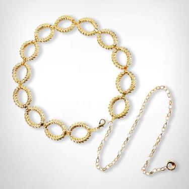 Imagem de Cinto Feminino Corrente Elos Argolas Metal Ajustavel Dourado - Swiss B