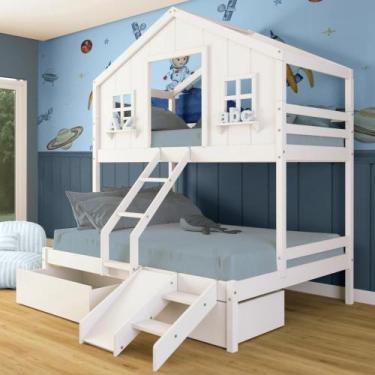 Imagem de Beliche Casal/ Solteiro Casinha Dos Sonhos Com 02 Gavetas Kit Escada/ 