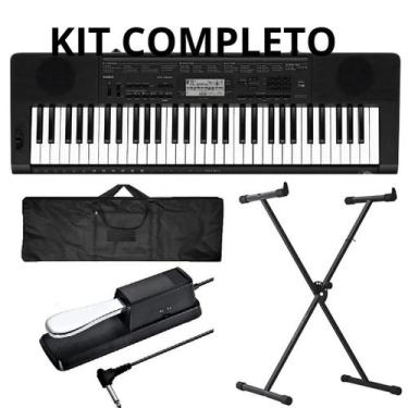 Imagem de Kit Teclado Musical Casio Profissional Ctk3500 Capa Suporte X Pedal Su