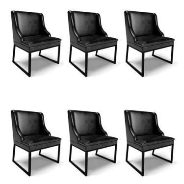 Imagem de Cadeira Sala de Jantar Industrial Preto kit 6 Liz Sint PU Preto D03 - 