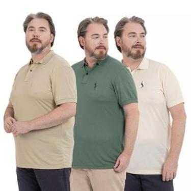 Imagem de Kit 3 Camisa Polo Plus Masculina Piquet Dia a Dia-Masculino